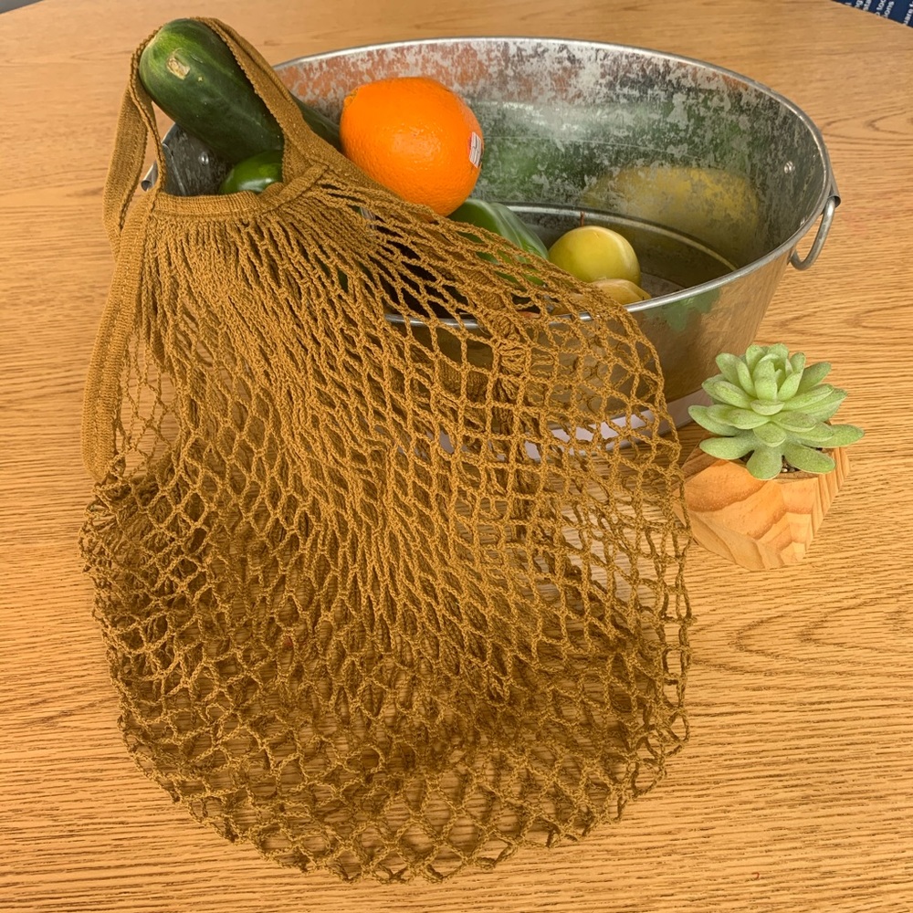 Tan Eco friendly stretchy mesh  tote bag. …